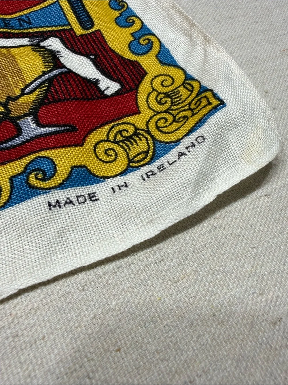 Vintage Irish Linen Tea Towel with Animal Motif and Poem - Red, Yellow, Blue